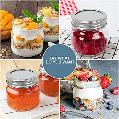 CycleMore 24 Pcs 8oz Clear Glass Mason Jars with Silver Lids
