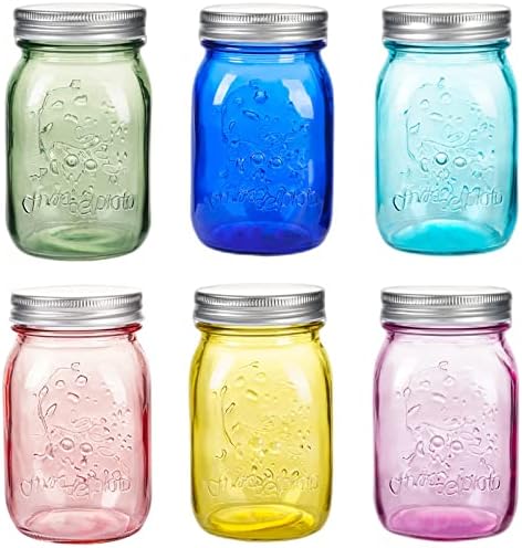 Amzcku 16 oz Colored Mason Jars with Lids