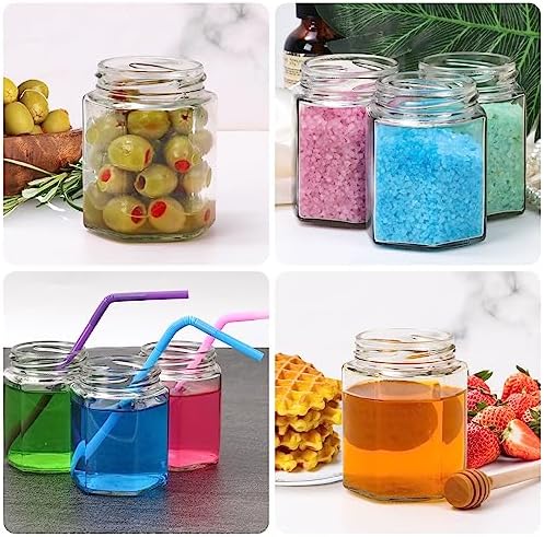 BIGIVACA 30 Pack 6 oz Hexagon Glass Jars with Gold Lids