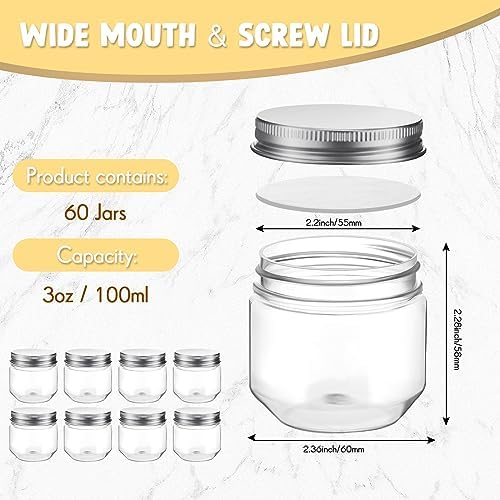 60pcs 3oz Clear Plastic Mason Jars with Lids