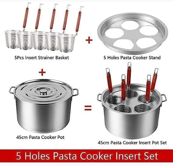 Magnificent 5-Piece Commercial Pasta Pot Set Stainless Steel