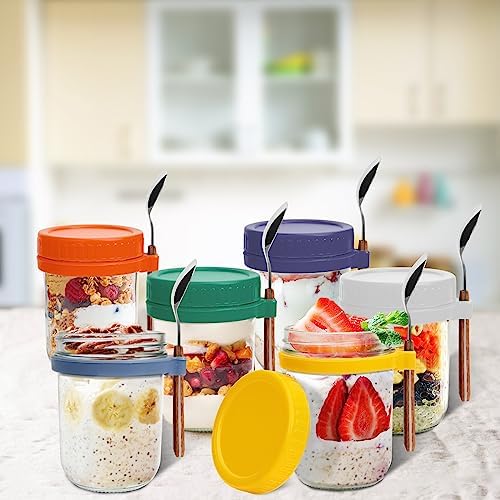 Yuleer 6 Pack Overnight Oats Containers with Lids and Spoons