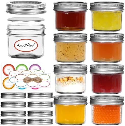 Haneye Small Mason Jars 8 Pack 4oz with Lids