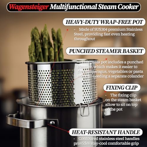 WAGENSTEIGER Premium Stainless Steel Asparagus Steamer with Spaghetti Stovetop Cooker