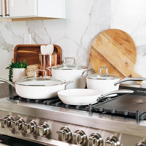 Nonstick Ceramic Cookware Set - 7-Piece Oven Safe All Stovetops Compatible