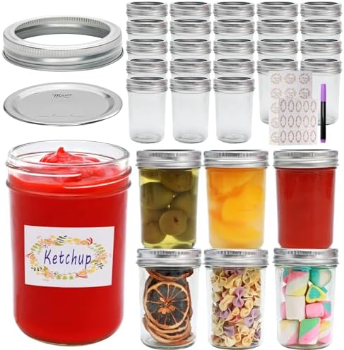 Woaiwoq 8 oz Mason Jars 30 Pack with Airtight Lids