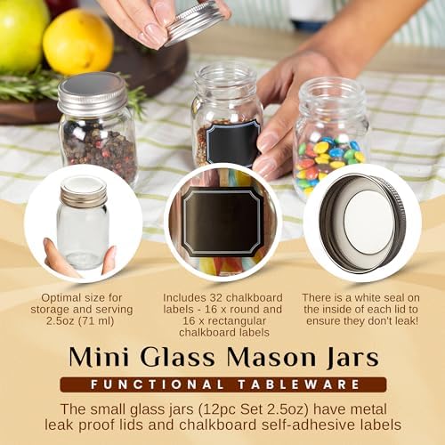 25 Oz Small Mason Jars with Lids and Chalkboard Labels 12 Pack