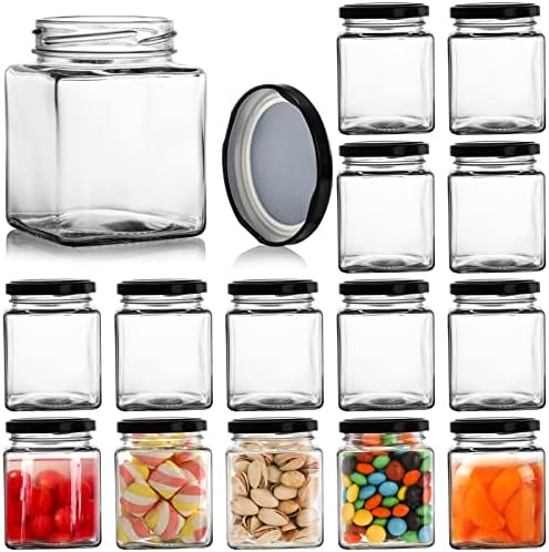 Premium 15-Piece Square Glass Jars for Jam Spices and Crafts