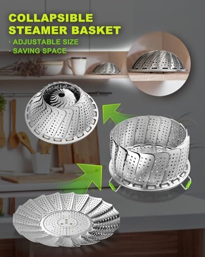 Double Layer Steamer Basket - Large Capacity 2-in-1 Stainless Steel Steamer Insert