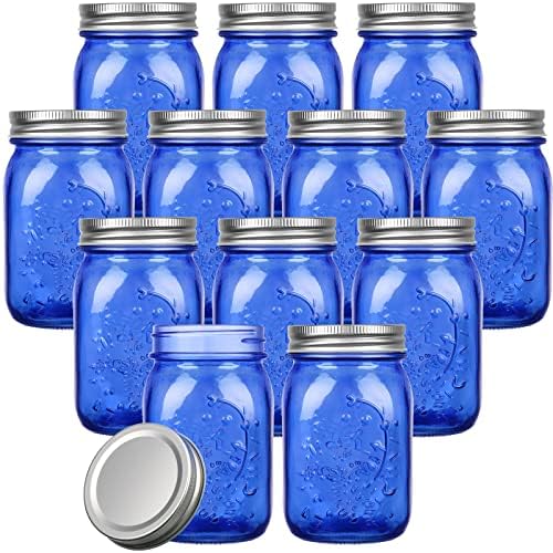 12-Piece Mason Jars Set 16 Oz with lids Dark Blue