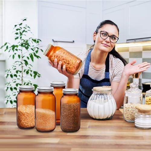 Norme 6 Piece Amber Glass Mason Jars with Airtight Lids