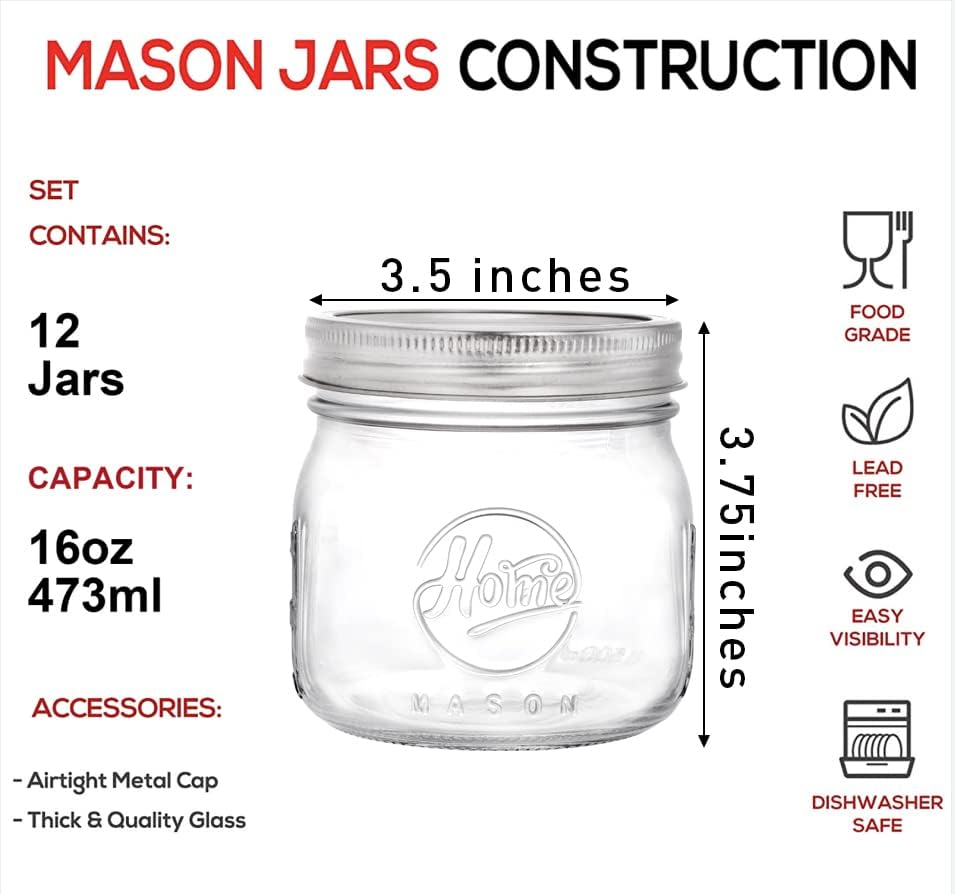 12-Piece Glass Mason Jars Set
