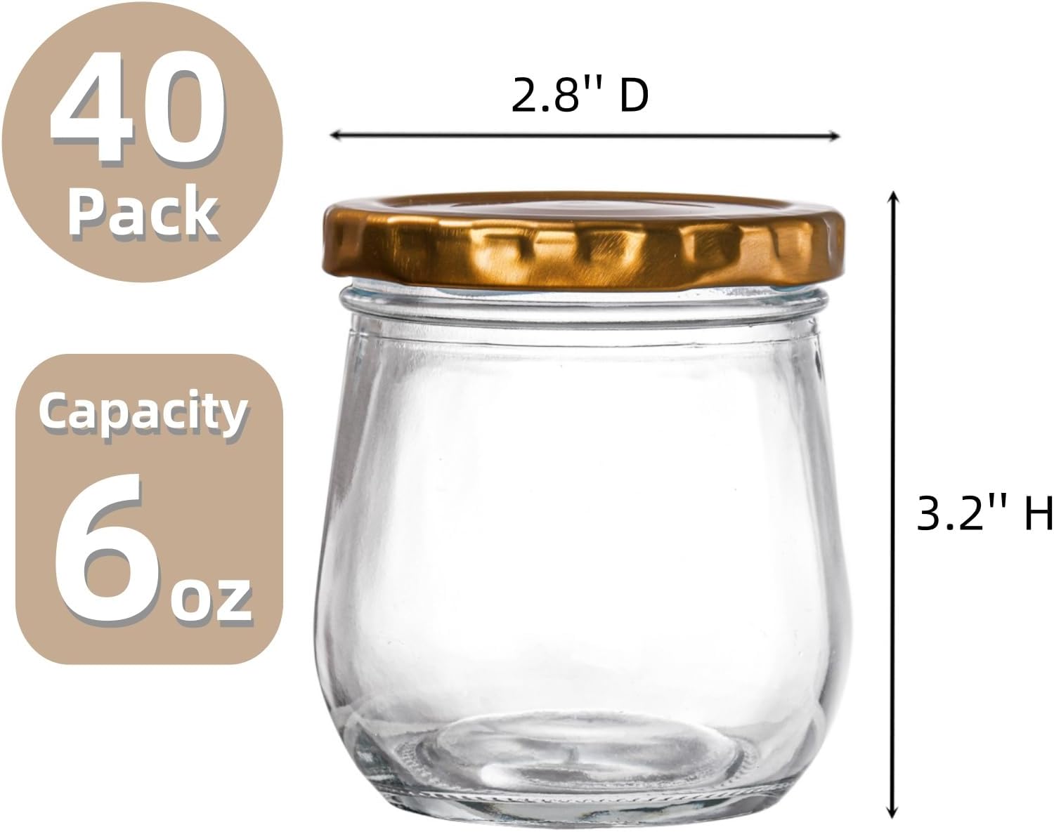 40 Pack Clear Glass Mason Jars with Airtight Lids 6 Oz