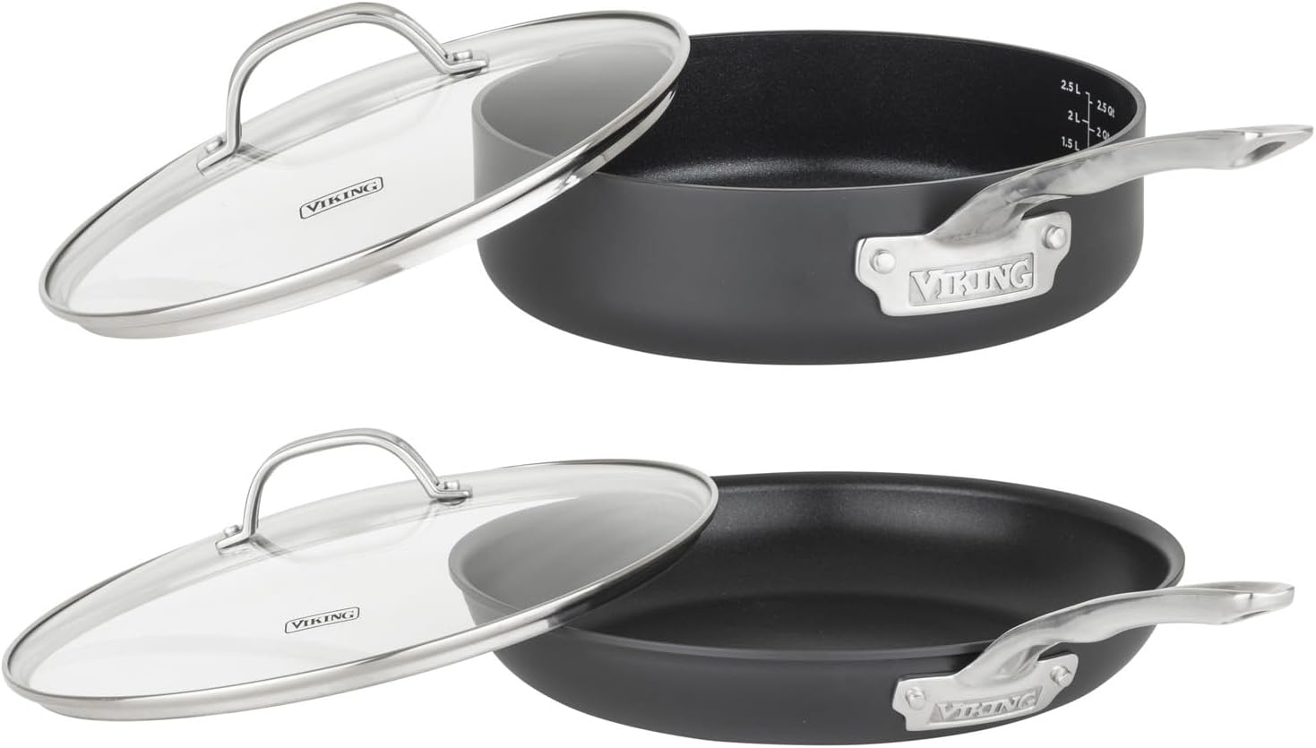 ElevateYourKitchenCookwareSet - 12-Piece Viking Pots Pans with Glass Lids Black
