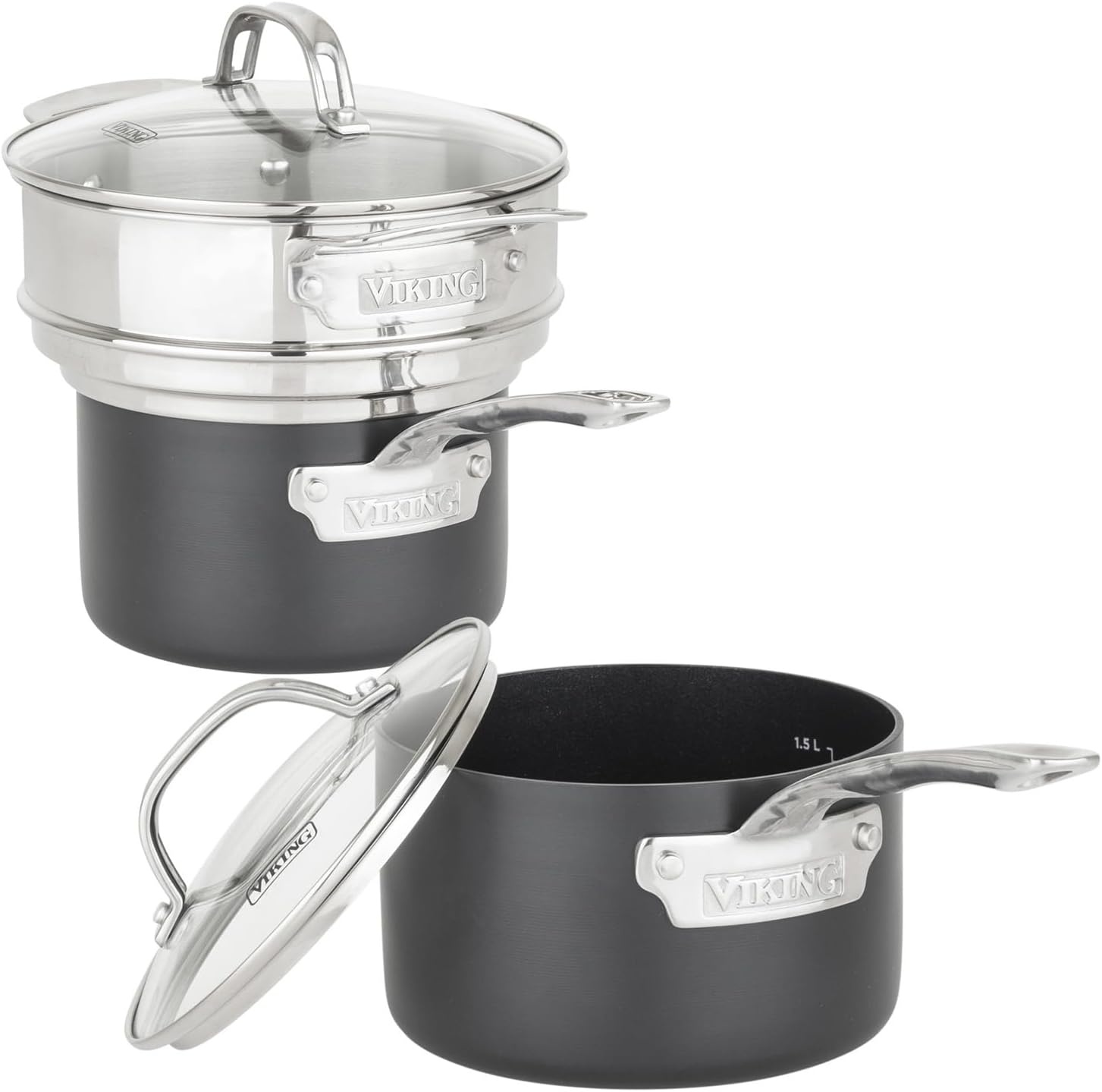 ElevateYourKitchenCookwareSet - 12-Piece Viking Pots Pans with Glass Lids Black