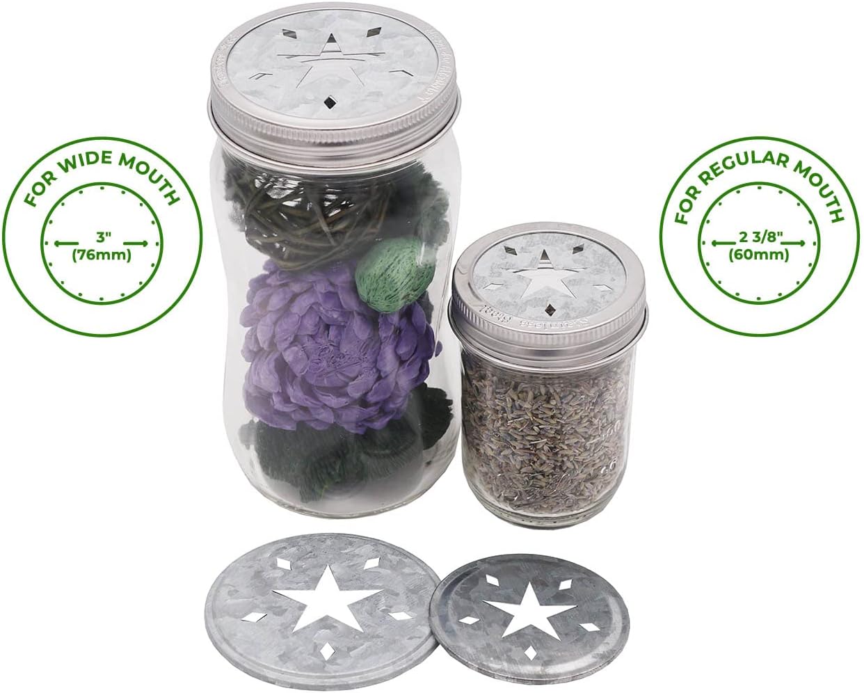 Star Cutout Galvanized Metal Lid Inserts for Mason Jars 10 Pack