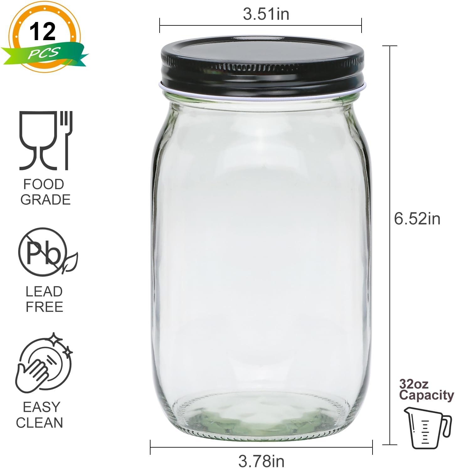 32oz Glass Mason Jars 12 Pack