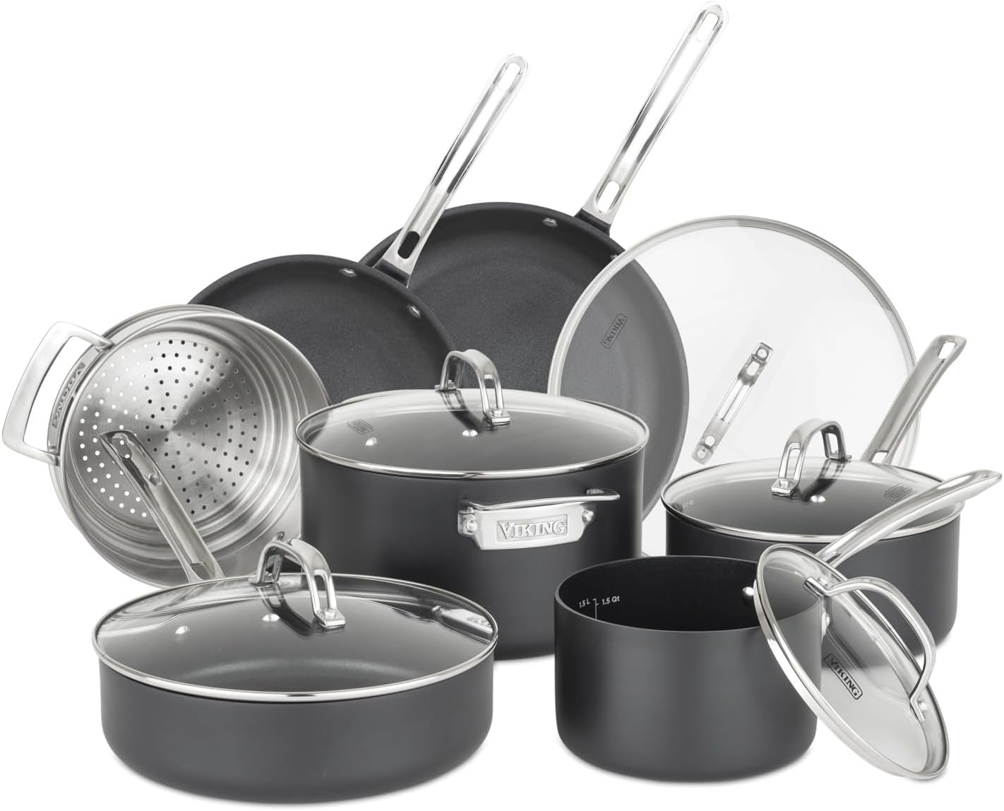 ElevateYourKitchenCookwareSet - 12-Piece Viking Pots Pans with Glass Lids Black