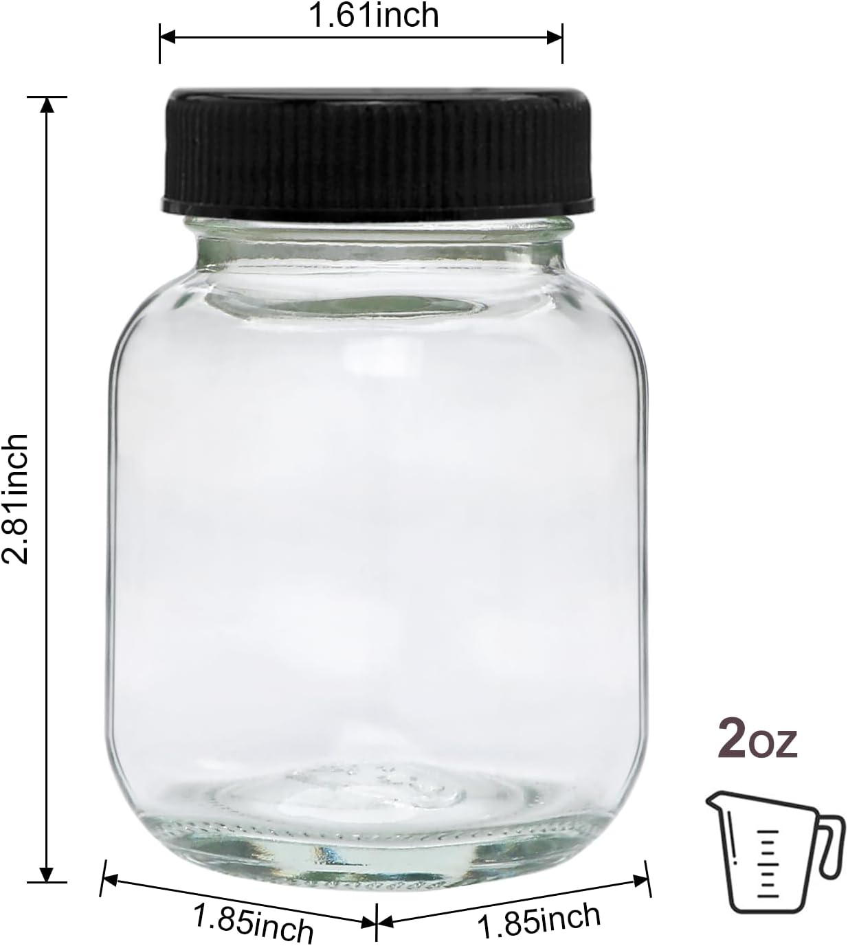 QAPPDA 2oz Mason Jars Set of 48 Glass Spice Jars with Black Lids