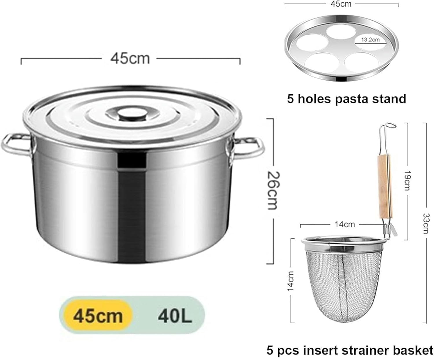 UNbitStainless Steel Pasta Pot 5 Holes with Strainer Basket for Home Kitchen