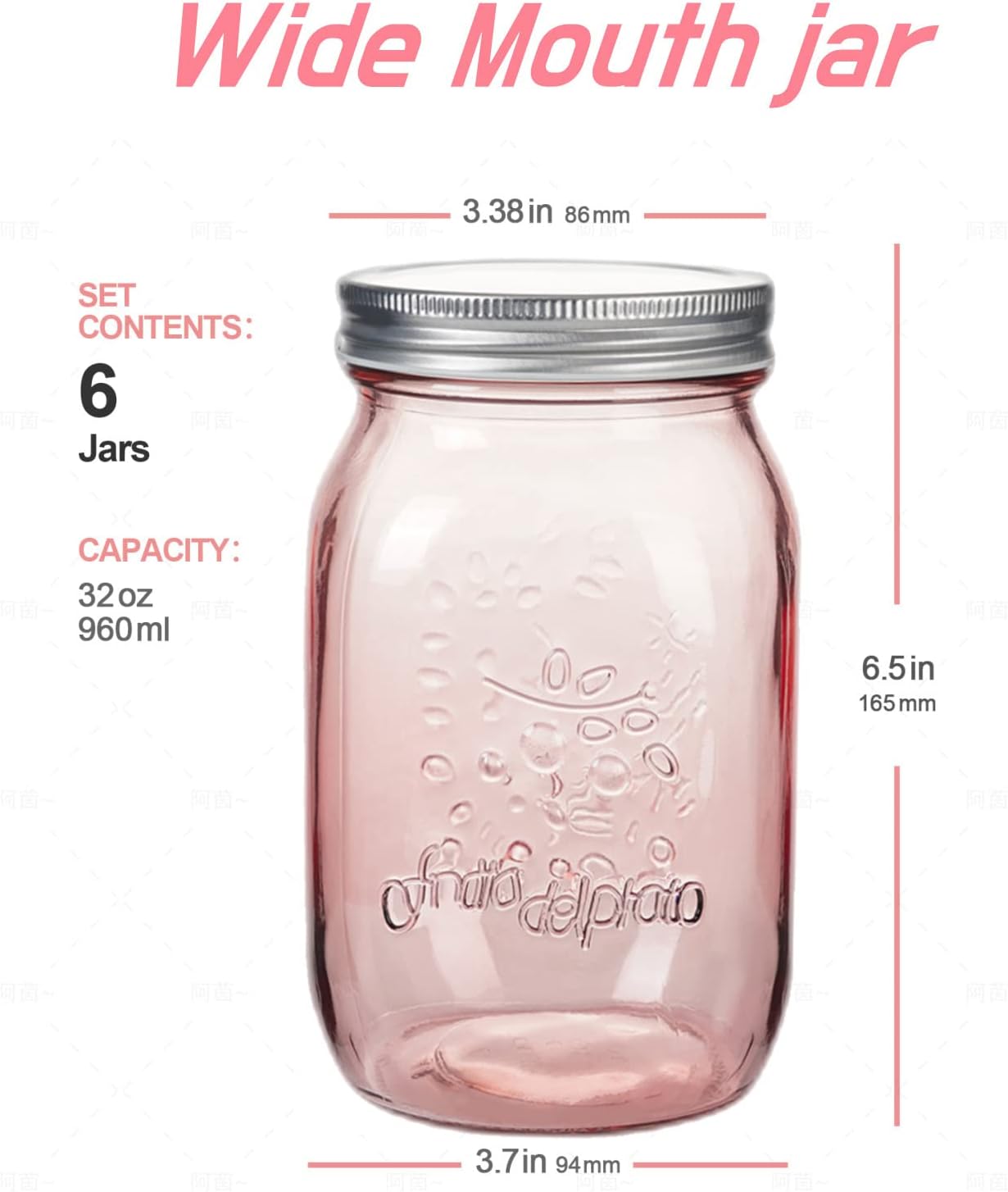 Amzcku Rose-Pink Mason Jars 6-Pack