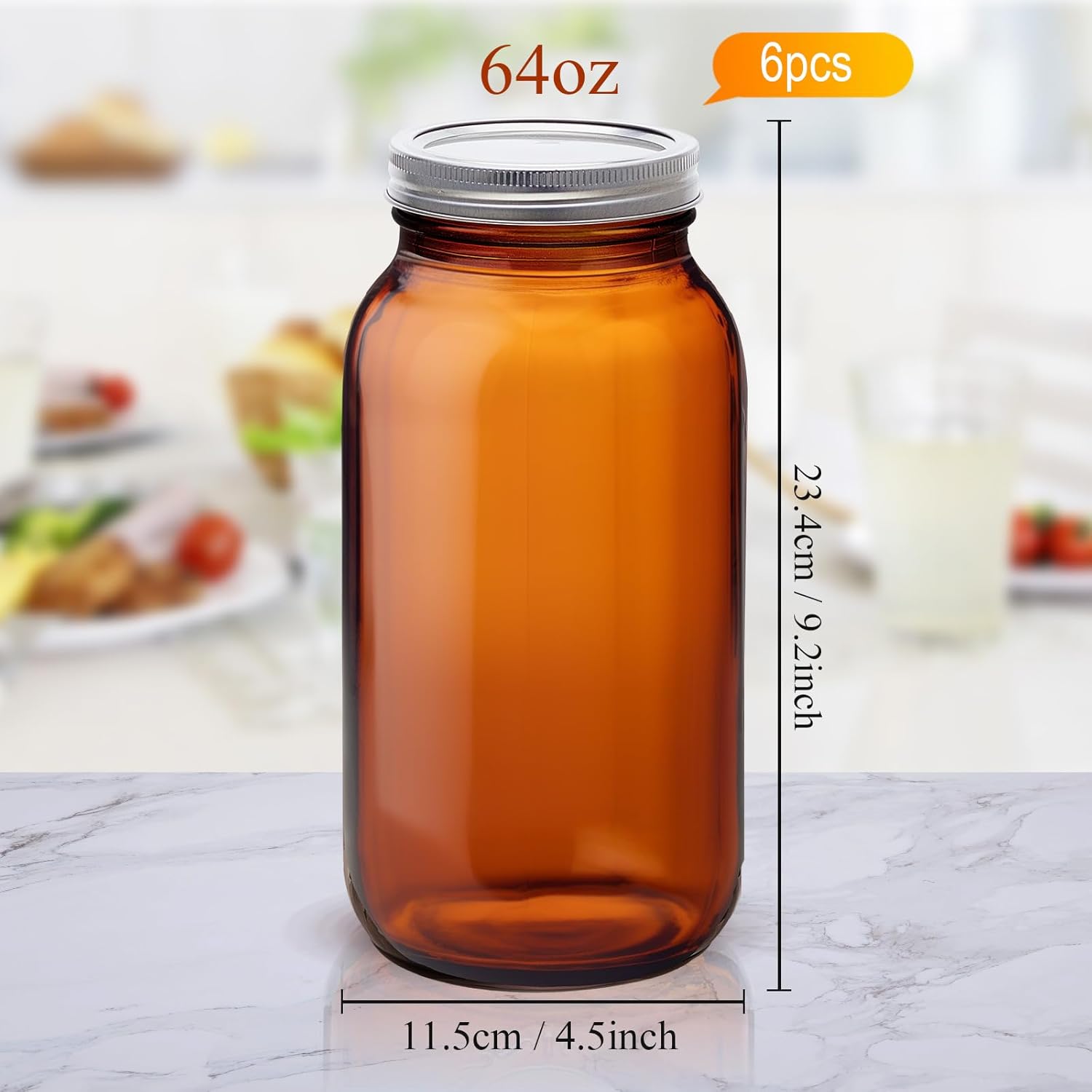 Norme 6 Piece Amber Glass Mason Jars with Airtight Lids