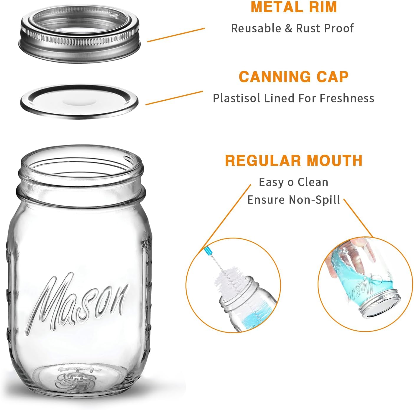 6-Piece 16-Ounce Mason Jars with Lid