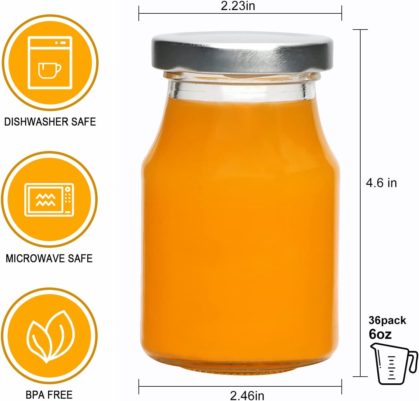 Accguan 6oz Glass Milk Bottles for Hiking Travel Special Gifting 36-Pack