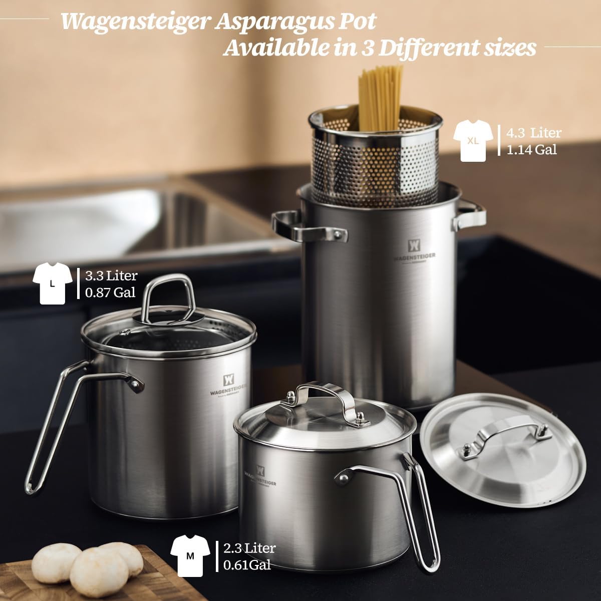 WAGENSTEIGER Premium Stainless Steel Asparagus Steamer with Spaghetti Stovetop Cooker