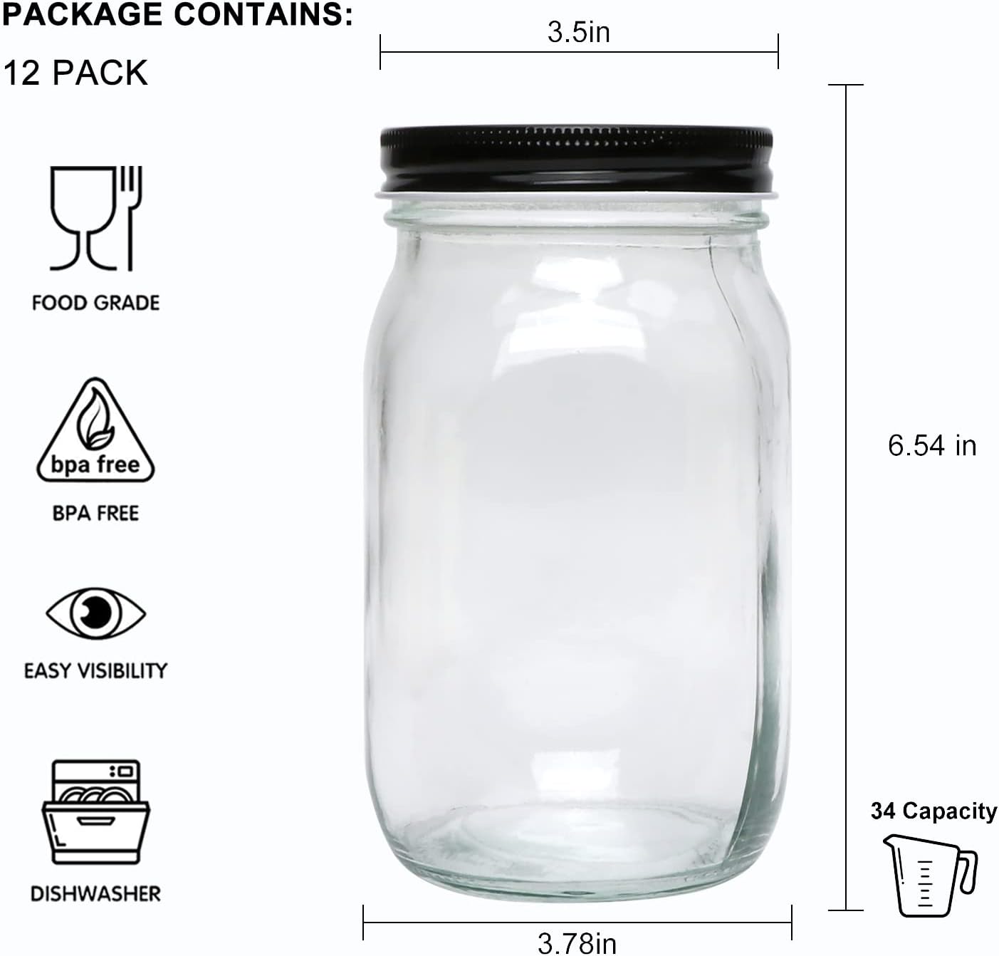 QAPPDA 32 OZ Glass Jars with Lids Set of 12