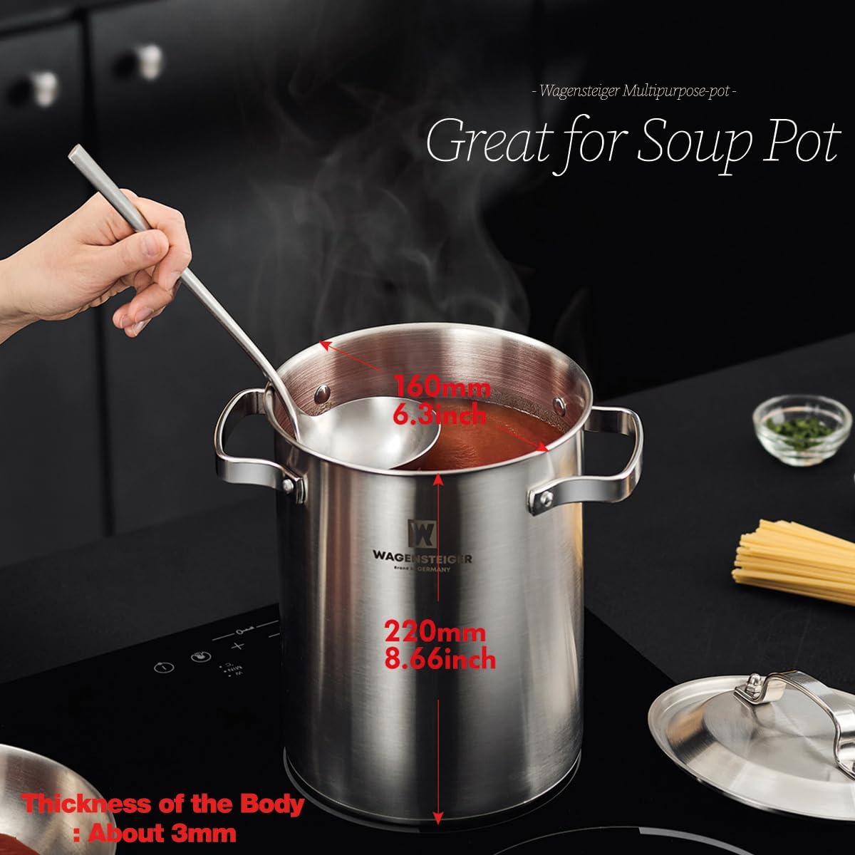 WAGENSTEIGER Premium Stainless Steel Asparagus Steamer with Spaghetti Stovetop Cooker