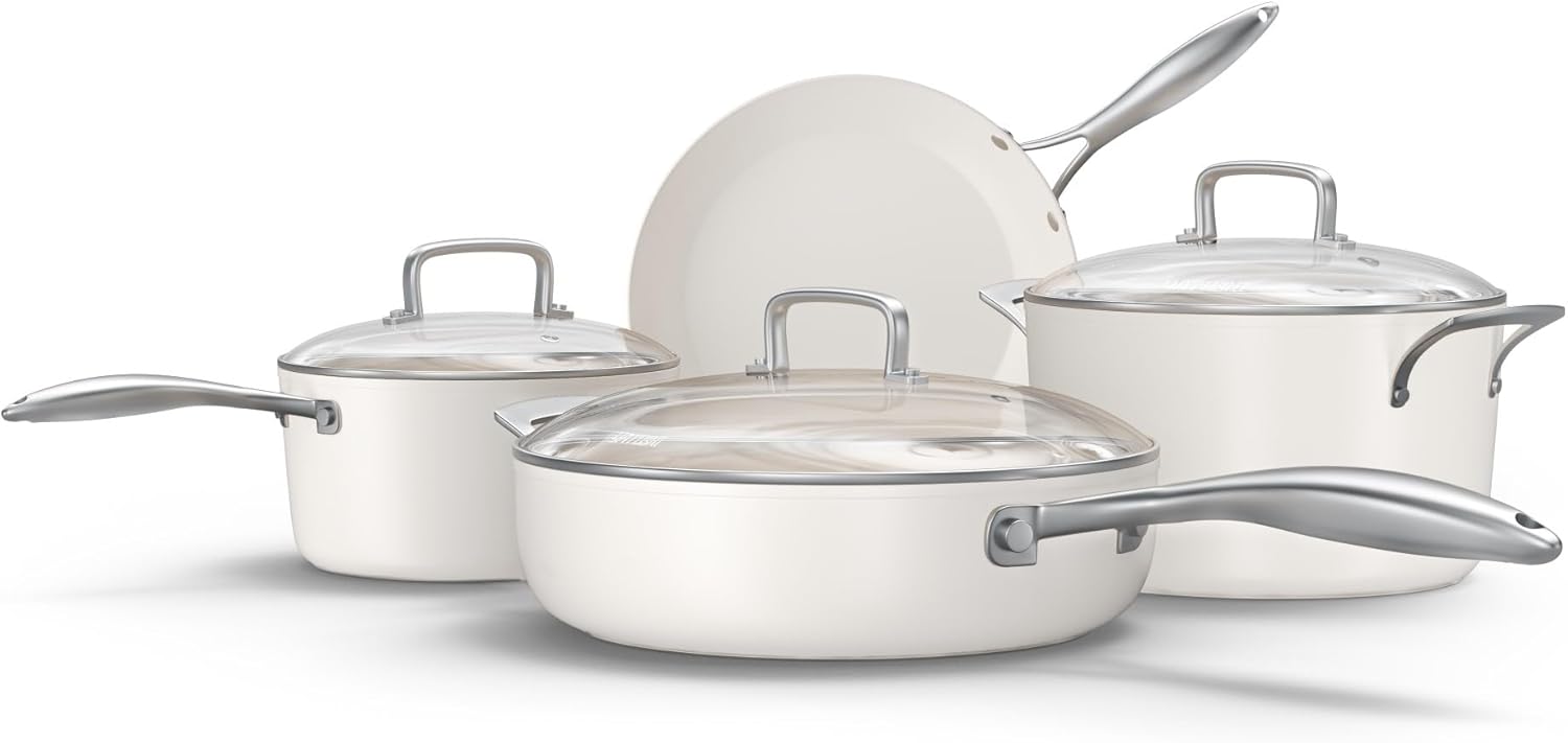Nonstick Ceramic Cookware Set - 7-Piece Oven Safe All Stovetops Compatible