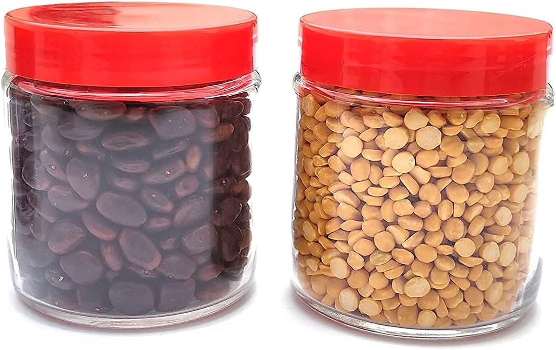 Round Red Glass Jars with Plastic Lids