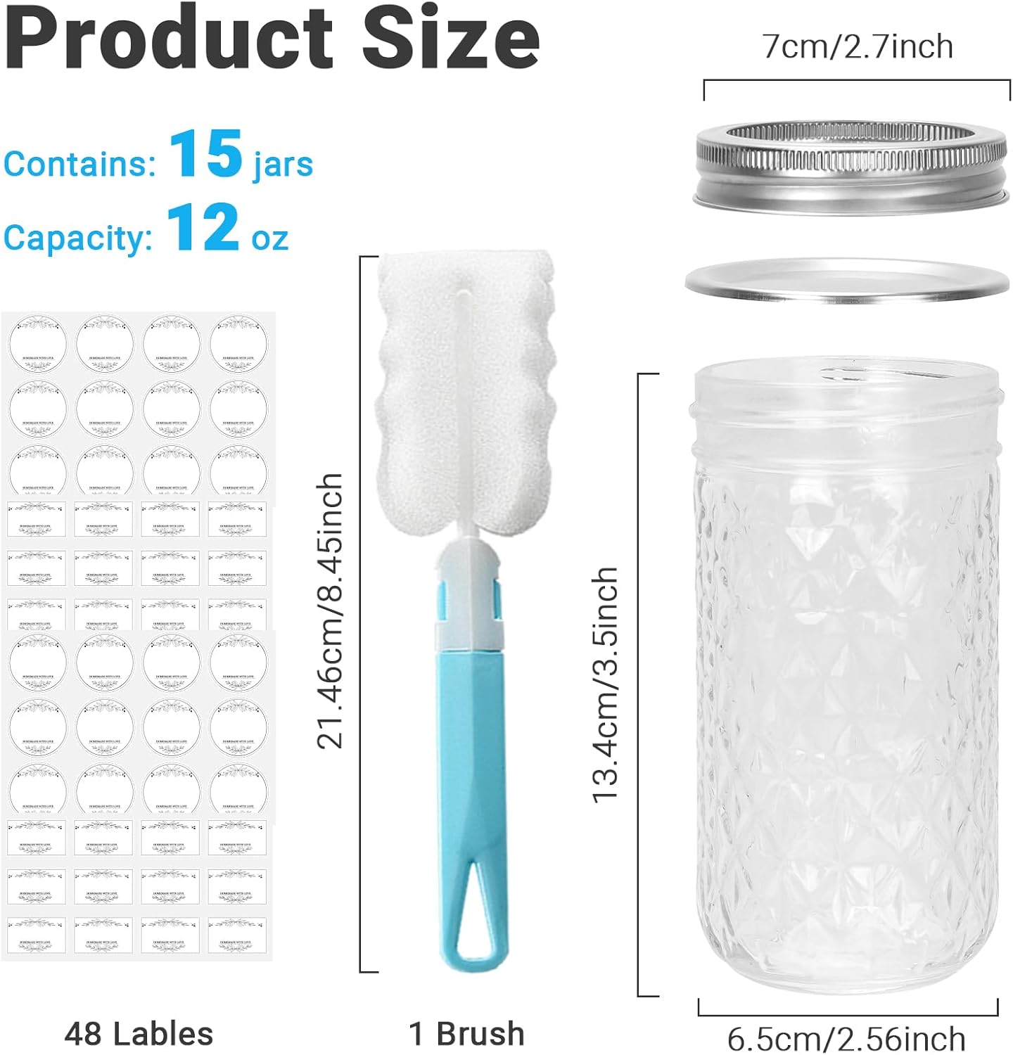 DHSBTLS - 15-Piece Glass Mason Jars Set for Airtight Preserving