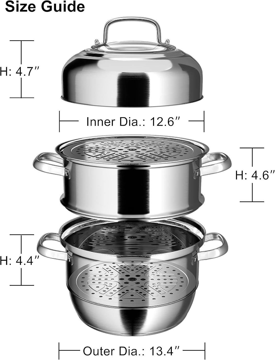 VENTION 34cm 3 Tier Steamer Pot for Dumplings and Buns