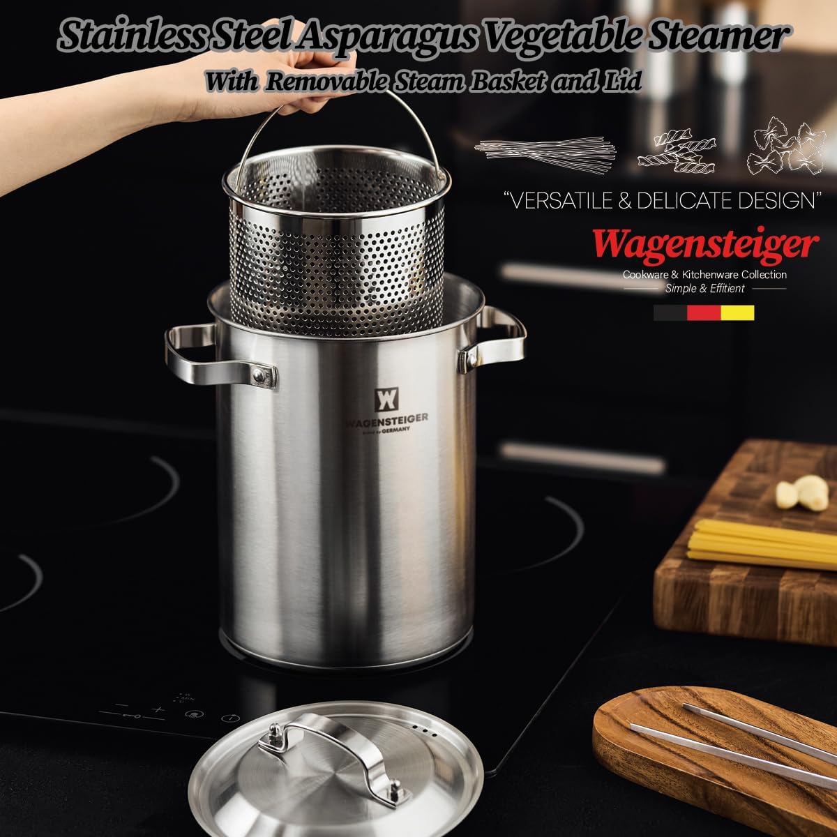 WAGENSTEIGER Premium Stainless Steel Asparagus Steamer with Spaghetti Stovetop Cooker