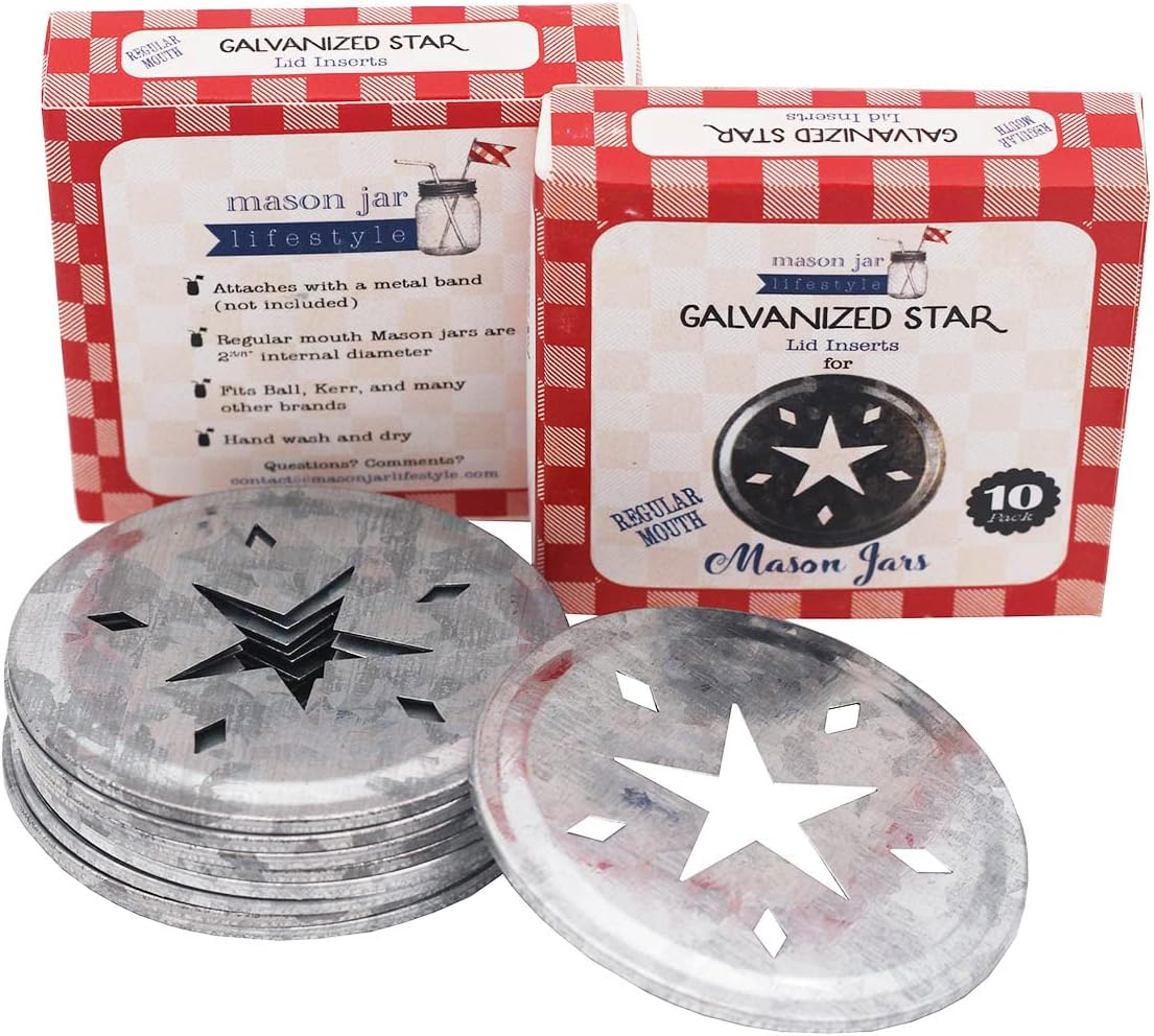 Star Cutout Galvanized Metal Lid Inserts for Mason Jars 10 Pack