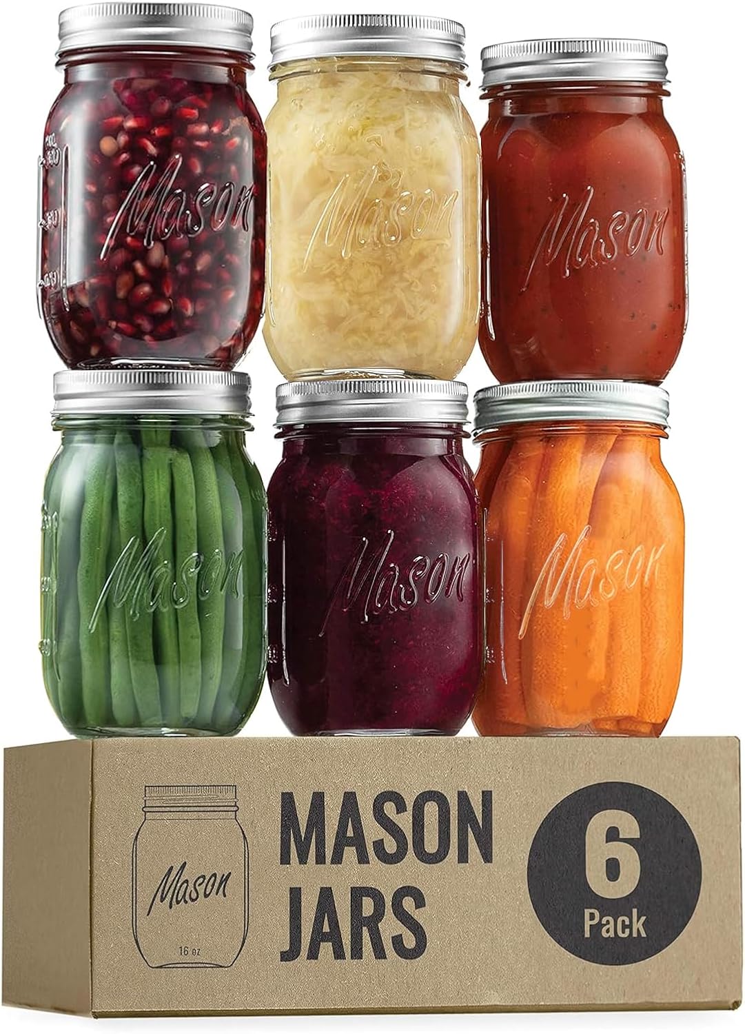 6-Piece 16-Ounce Mason Jars with Lid