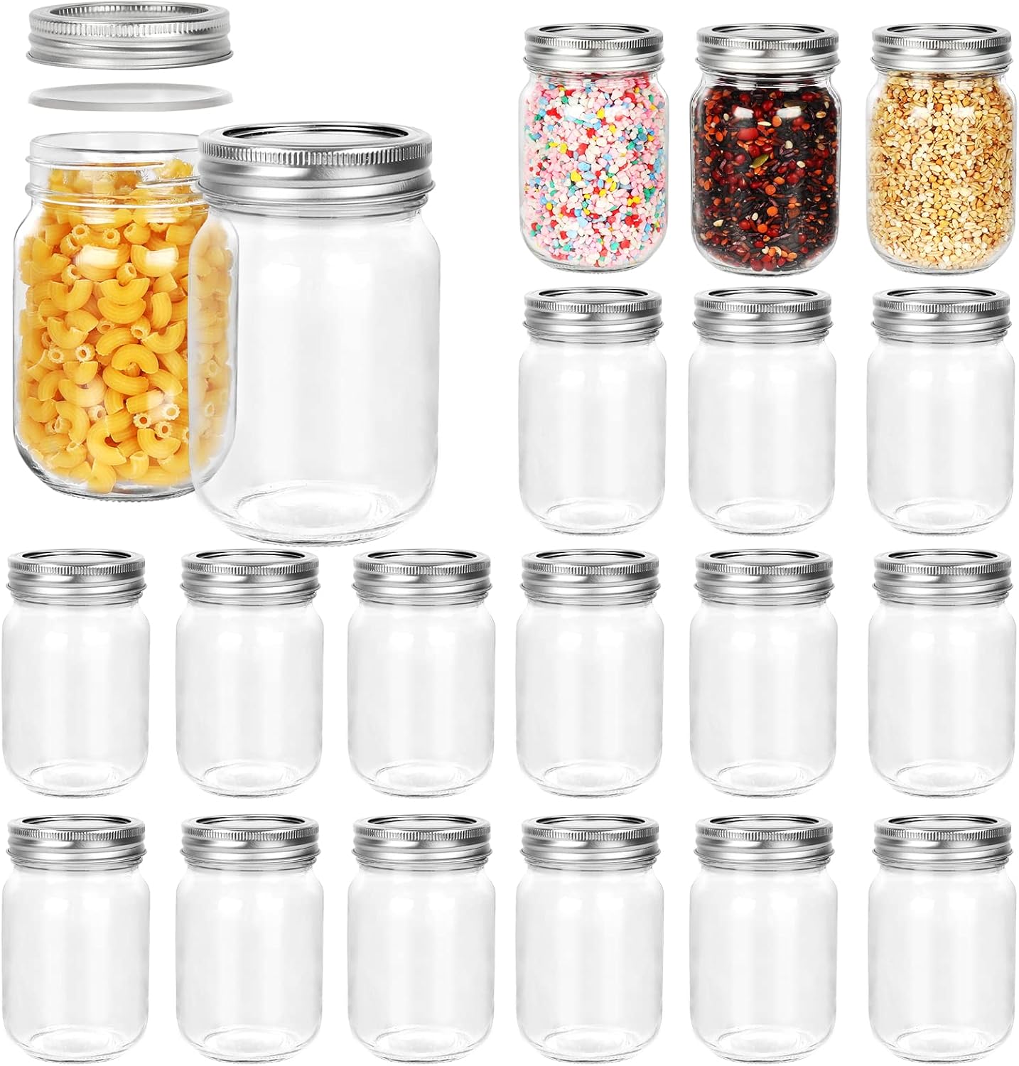 20-Piece 12oz Glass Mason Jars with Silver Lids