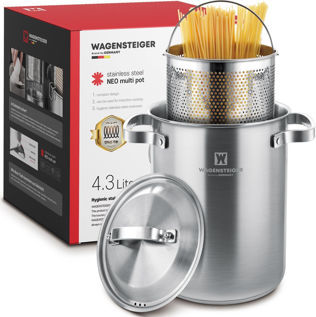 WAGENSTEIGER Premium Stainless Steel Asparagus Steamer with Spaghetti Stovetop Cooker