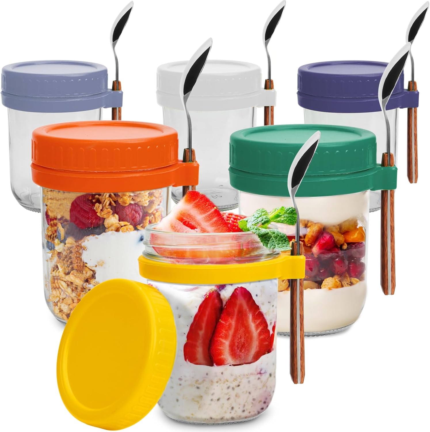Yuleer 6 Pack Overnight Oats Containers with Lids and Spoons