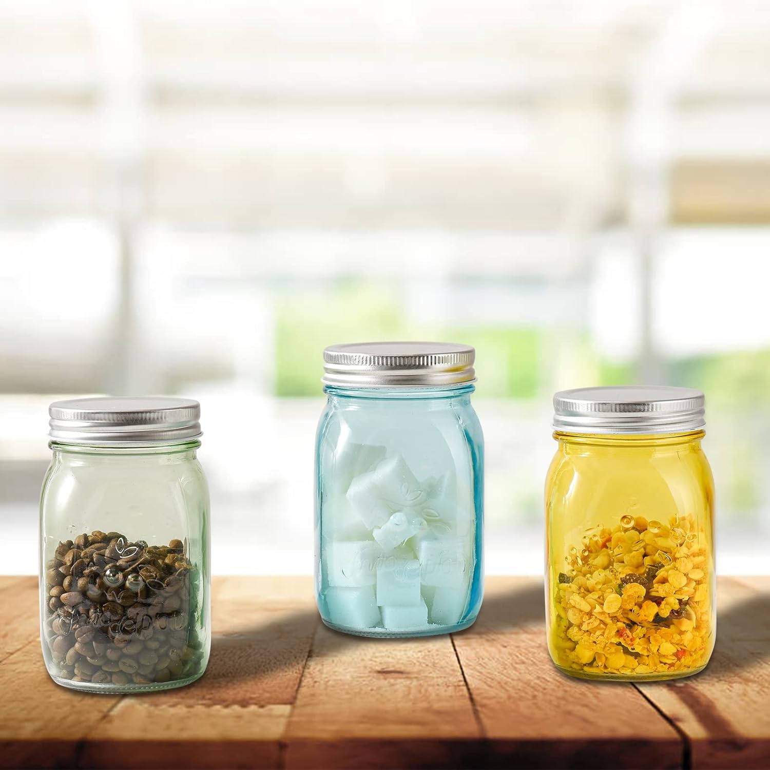 Amzcku 16 oz Colored Mason Jars with Lids