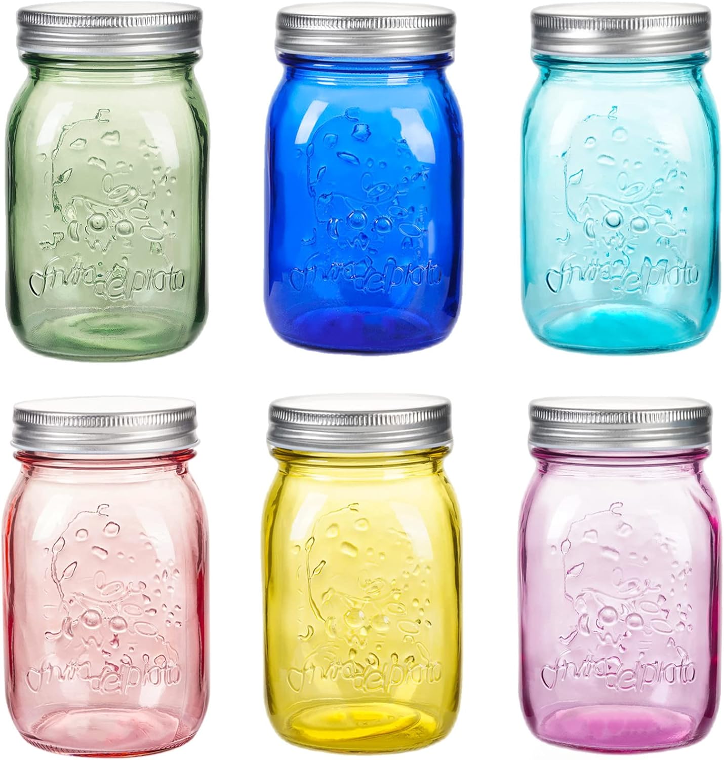 Amzcku 16 oz Colored Mason Jars with Lids