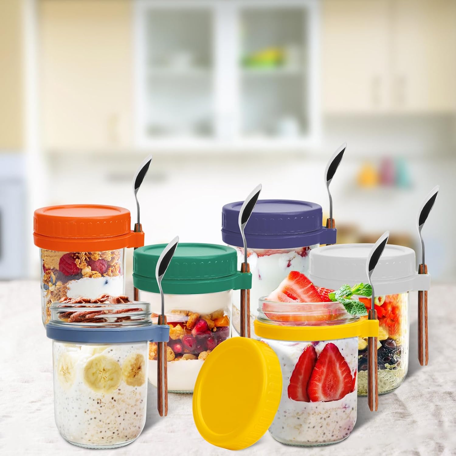 Yuleer 6 Pack Overnight Oats Containers with Lids and Spoons
