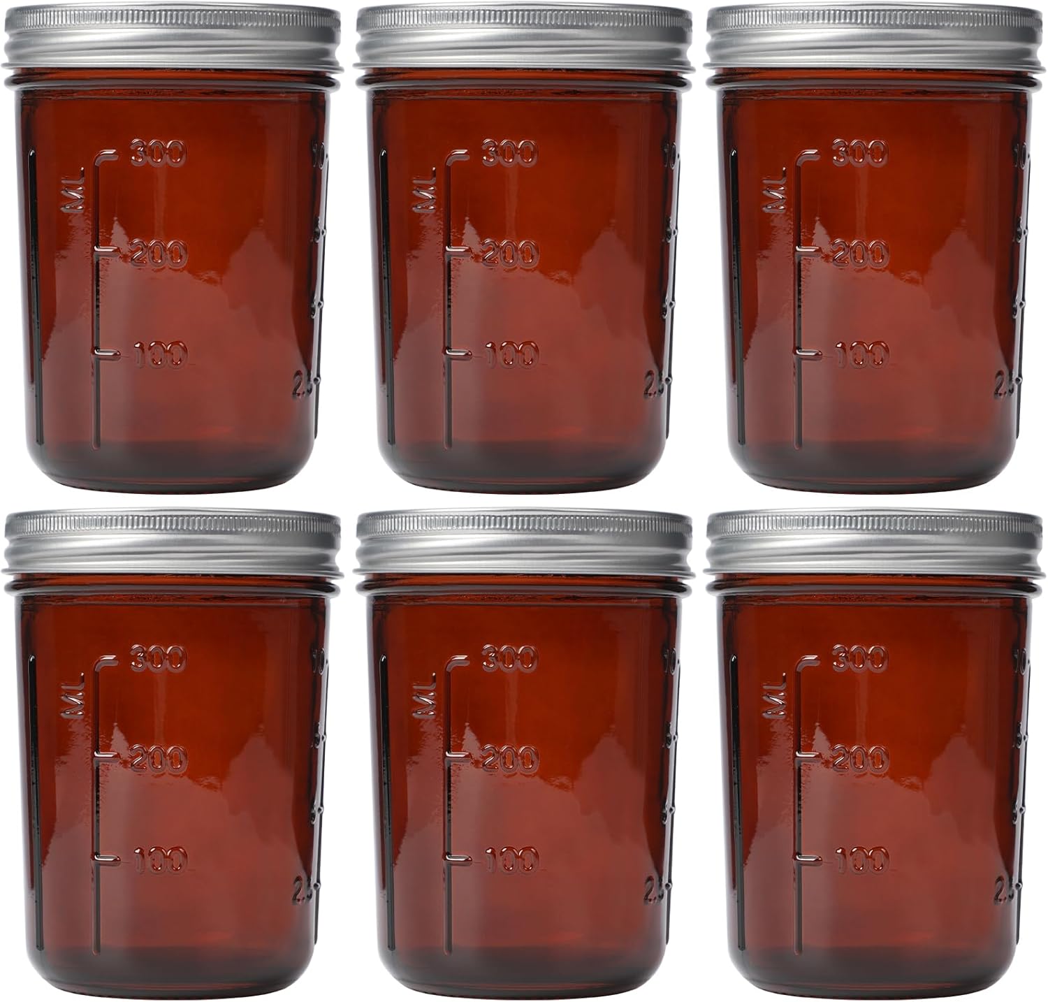 KORCCI Amber Glass Mason Jars 16oz - Set of 6 for Canning Fermenting