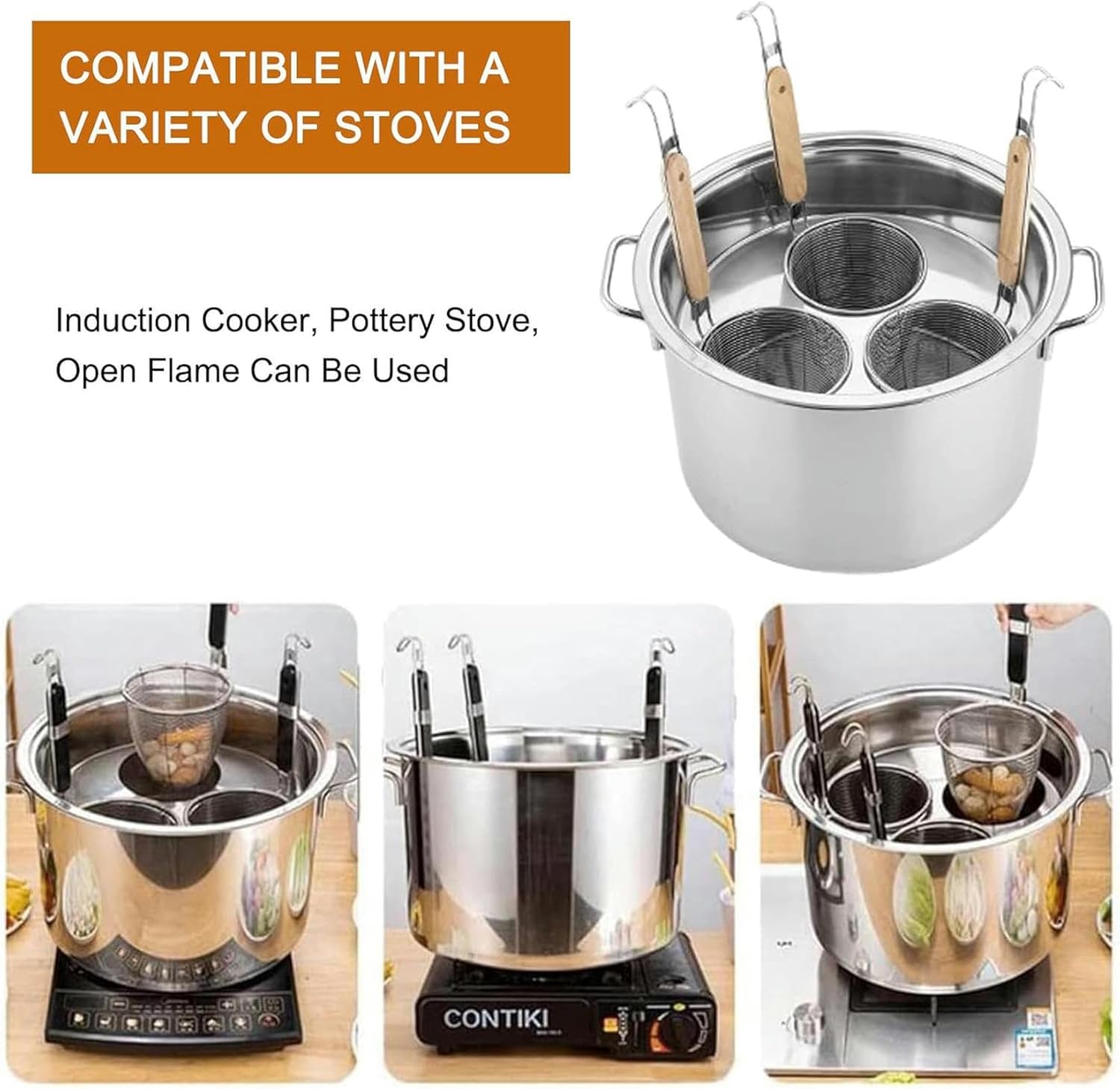 Stainless Steel Pasta Cooker with Insert Baskets for Noodles and Soups