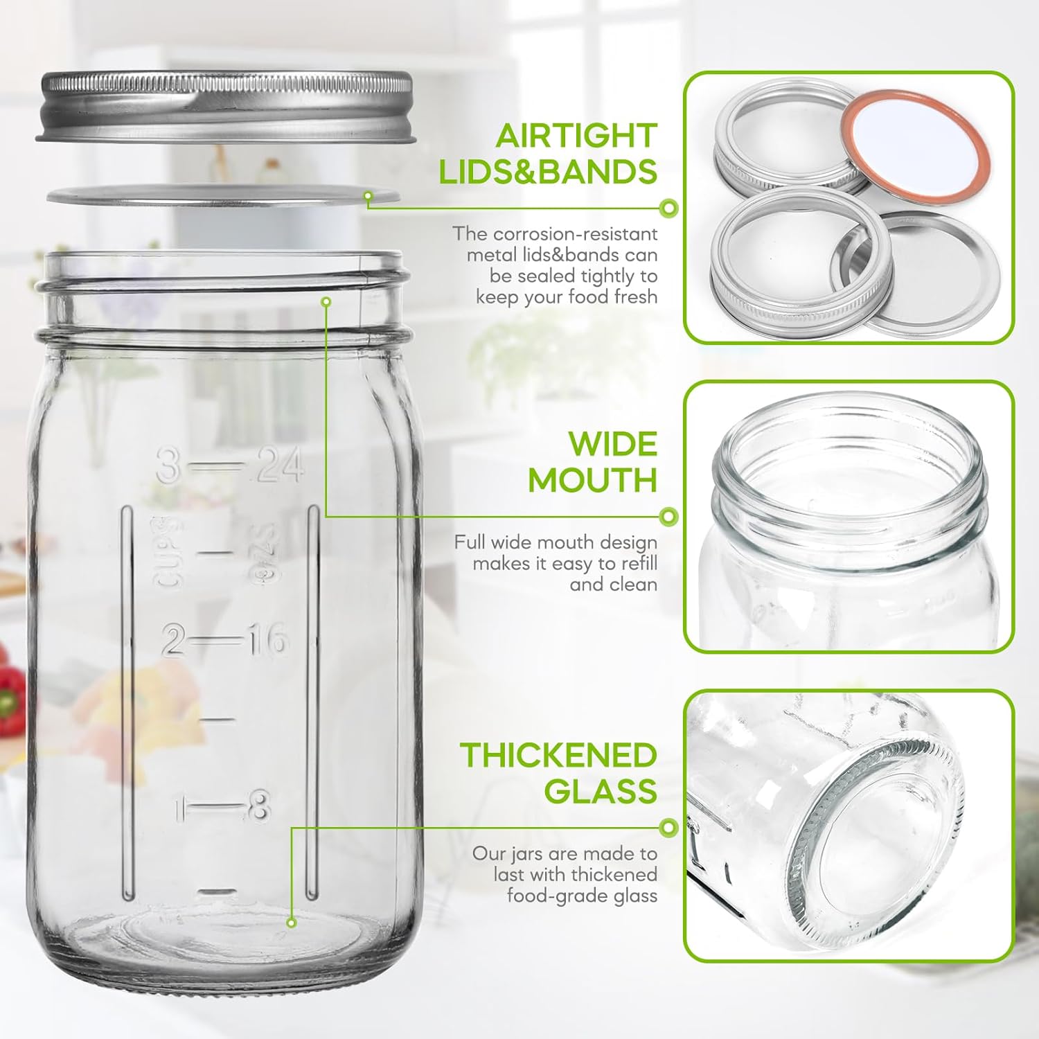 Alotpower4-Pack Wide-Mouth Mason Jars
