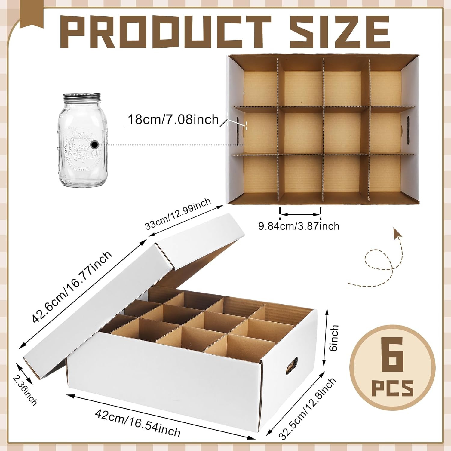 Menkxi 6-Piece Mason Jar Storage Box with Handles