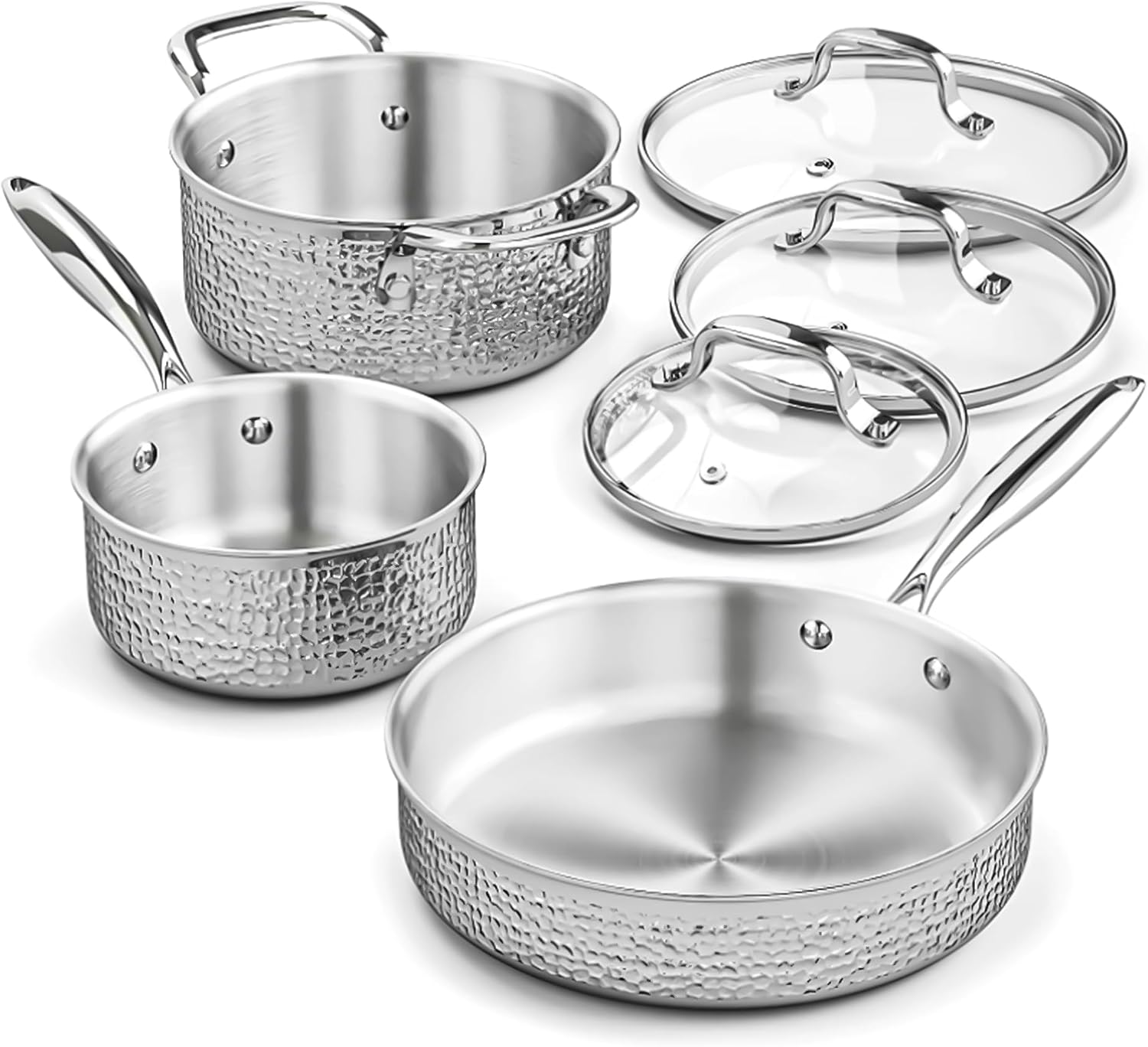 Aufranc 6-Piece Stainless Steel Pots Set with Glass Lid
