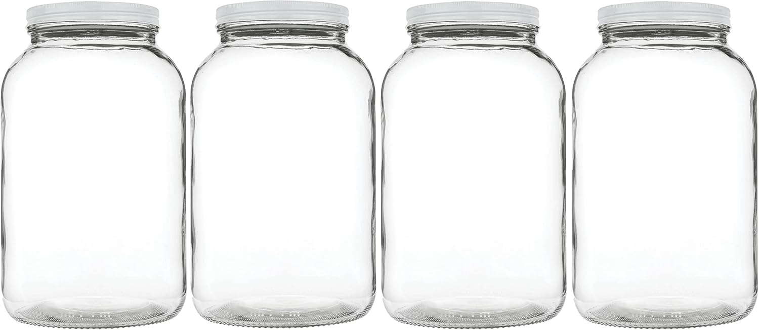 Kitchentoolz 1 Gallon Glass Mason Jars with Metal Airtight Lids 4-Pack